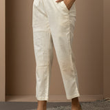 White Regular Plain Linen Capri