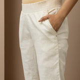 White Regular Plain Linen Capri