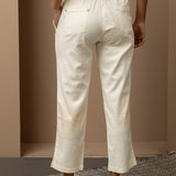 White Regular Plain Linen Capri