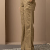 Akiya Dark Beige Cotton Linen Relaxed Fit Pants for Women