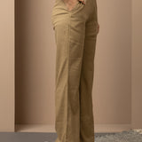 Akiya Dark Beige Cotton Linen Relaxed Fit Pants for Women