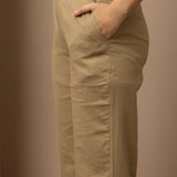 Akiya Dark Beige Cotton Linen Relaxed Fit Pants for Women