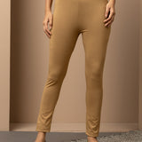 Gold Beige Ankle Length Plain Legging