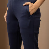 Navy Blue Solid Plain Pant with Side Insert Pocket