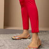 Carrot Red Ankle Length Plain Legging