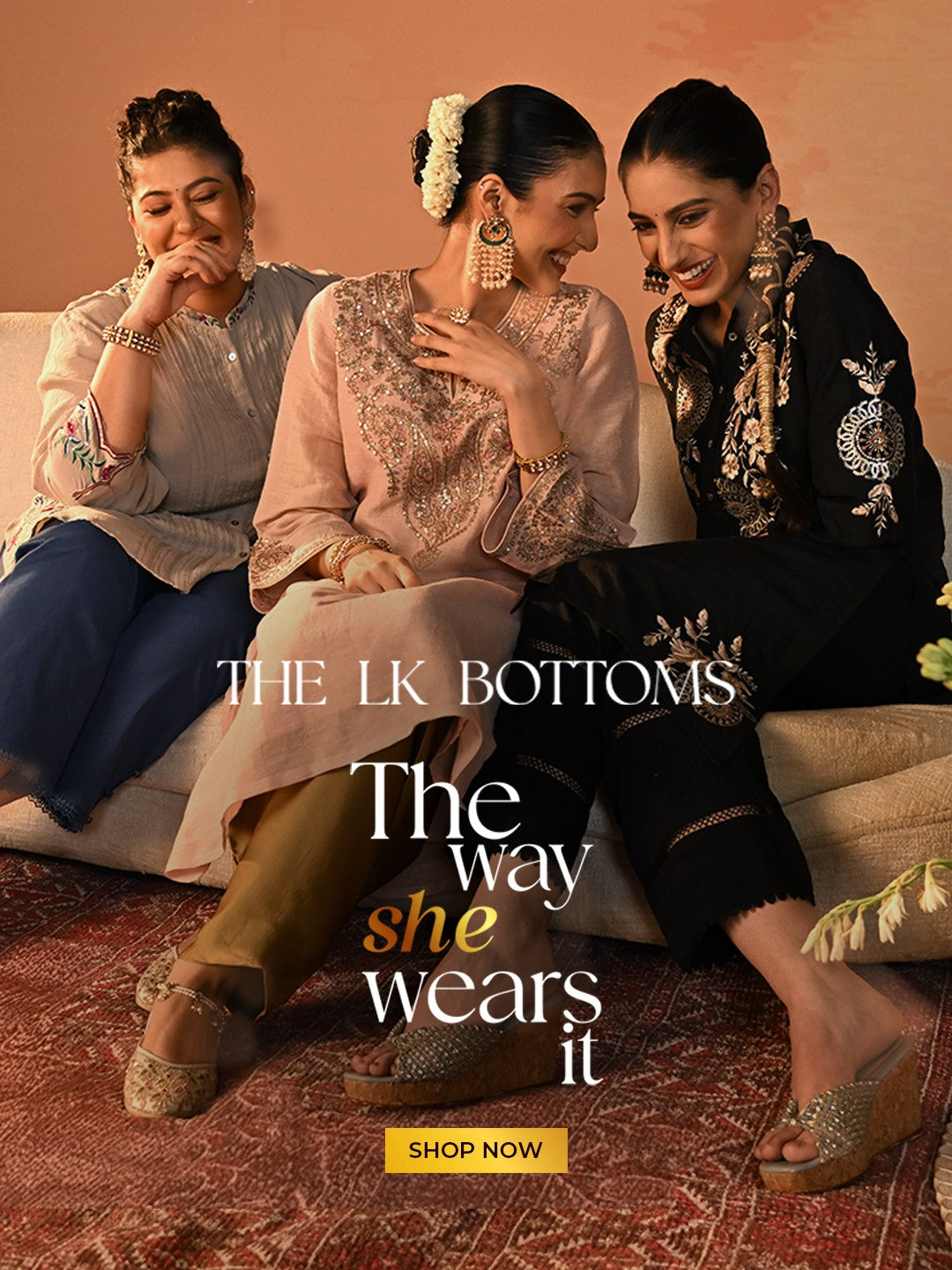 Lakshita's Bottom Wear Collection for Women, Showcasing Stylish Pants, Palazzos, and Ethnic Bottoms
- Mobile view