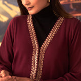 Jia Maroon Embroidered Brushed Wool Shrug for Women