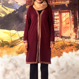 Jia Maroon Embroidered Brushed Wool Shrug for Women