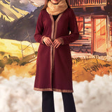 Jia Maroon Embroidered Brushed Wool Shrug for Women