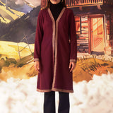 Jia Maroon Embroidered Brushed Wool Shrug for Women