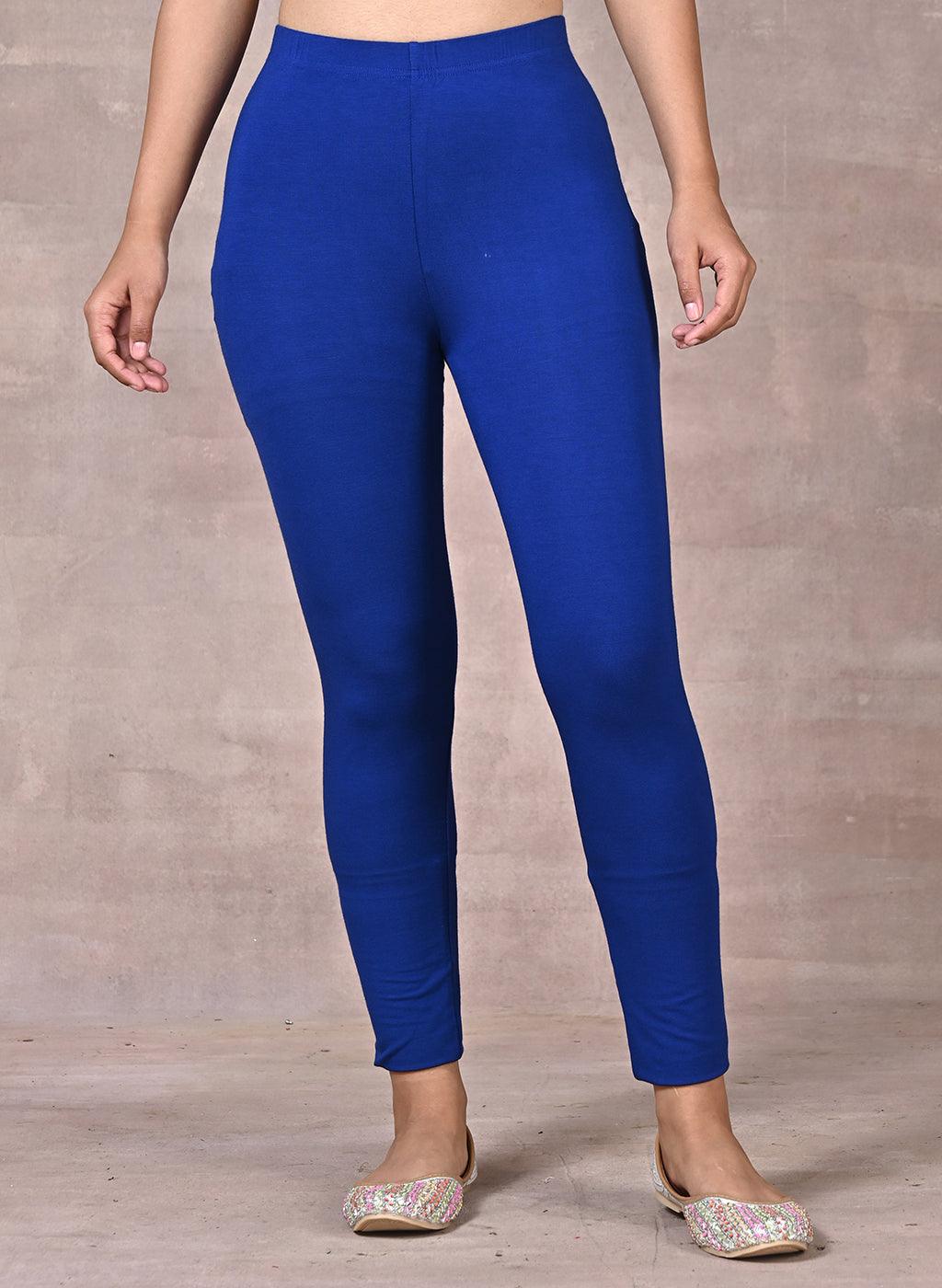 Ankle Fit Mixed Cotton with Spandex Stretchable Leggings Blue