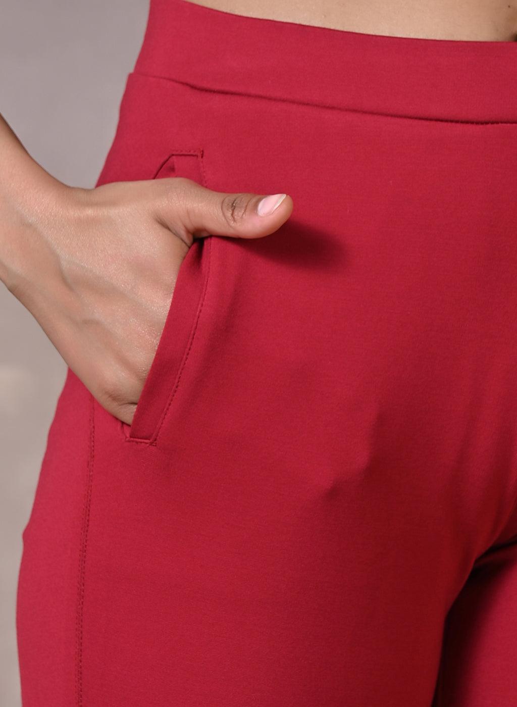 Red Regular Plain Pants - Lakshita