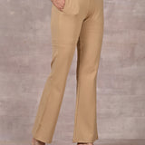 Beige Regular Plain Pants