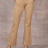 Beige Regular Plain Pants