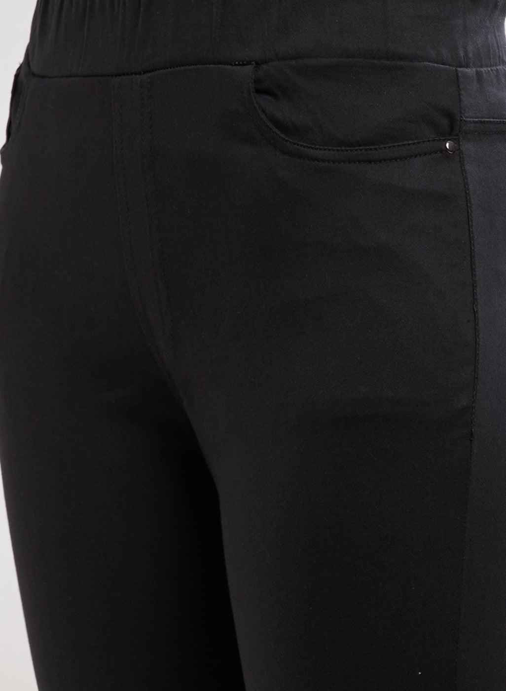 Skin Fit Solid Black Casual Pant - Lakshita