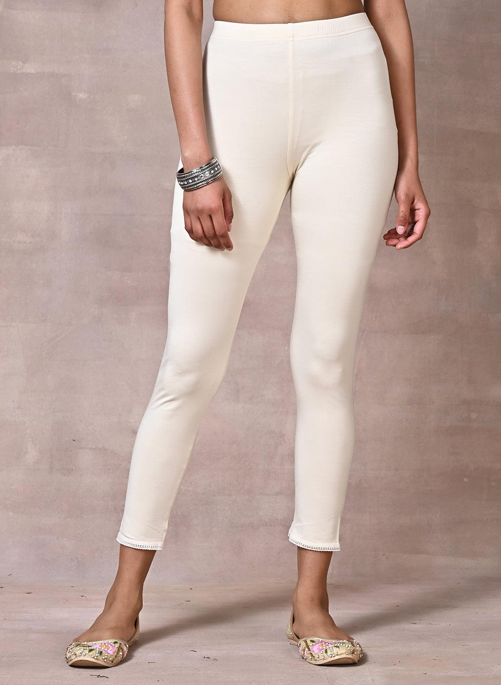 Cream Ankle Length Legging - Lakshita