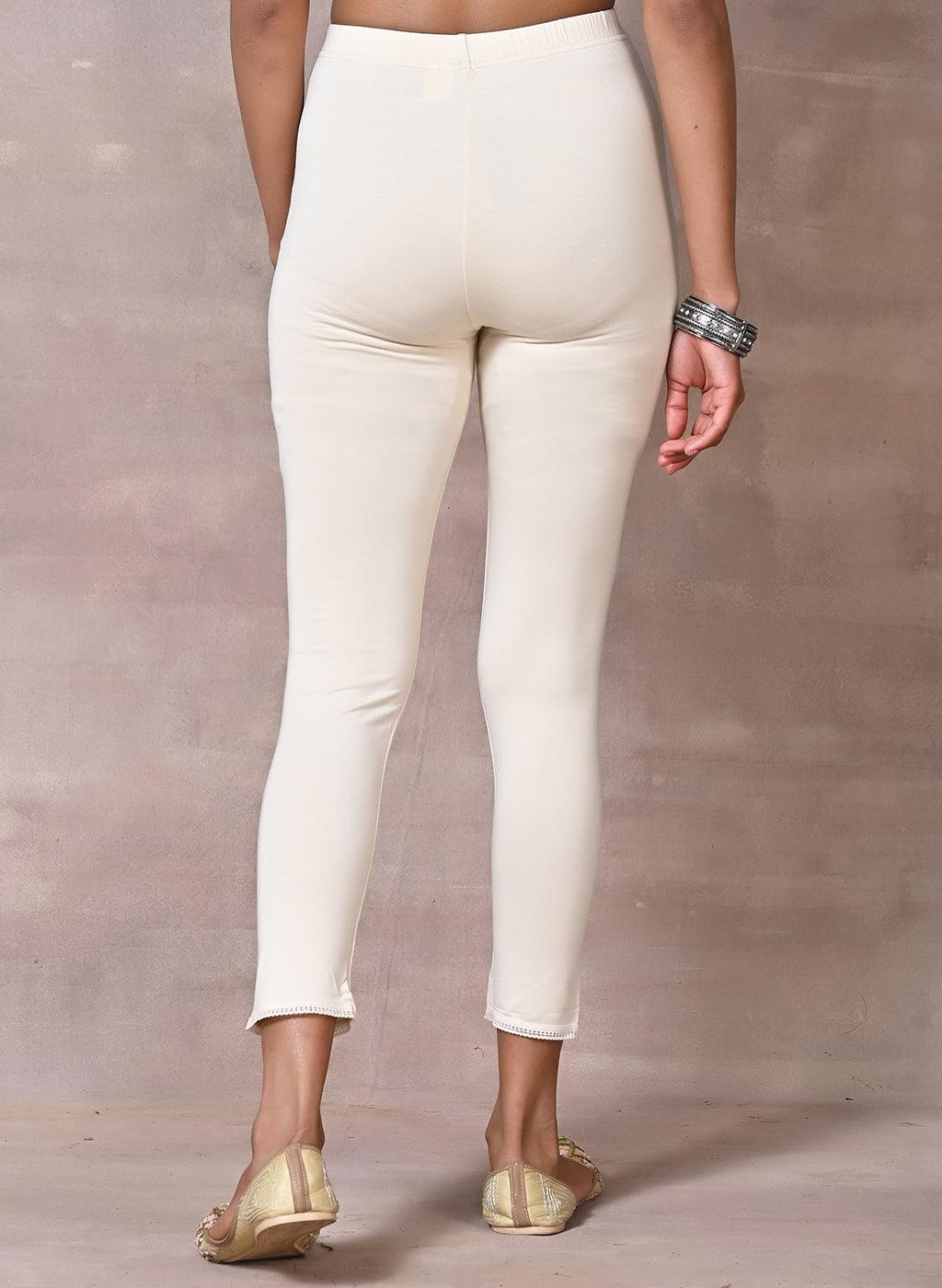 Cream Ankle Length Legging - Lakshita