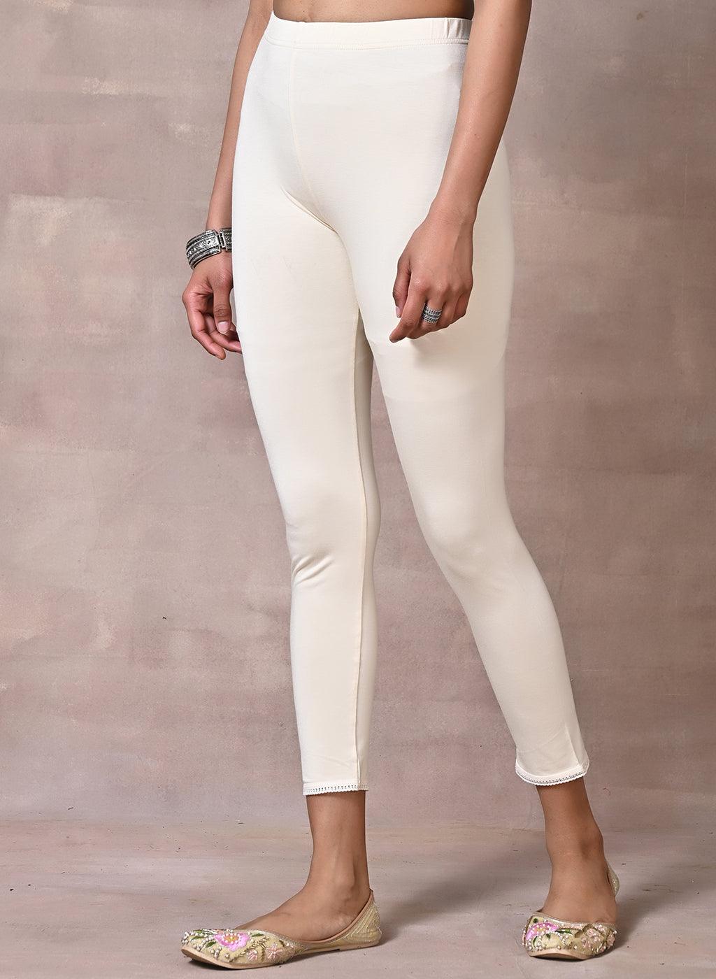 Cream Ankle Length Legging - Lakshita