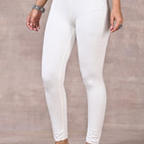 Off White Ankle Length Plain Legging