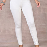 Off White Ankle Length Plain Legging