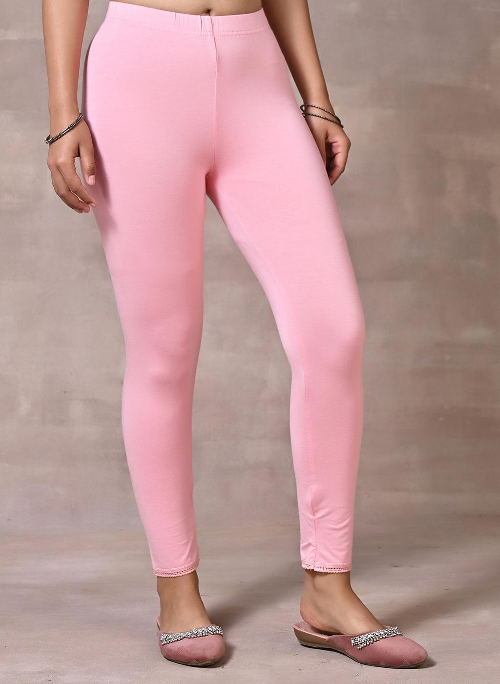 Pink Ankle Length Plain Legging - Lakshita