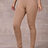 Sand Beige Ankle Length Plain Legging - Lakshita