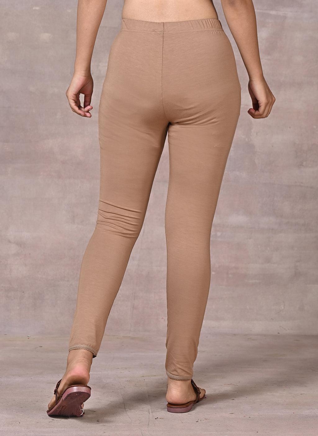 Sand Beige Ankle Length Plain Legging - Lakshita