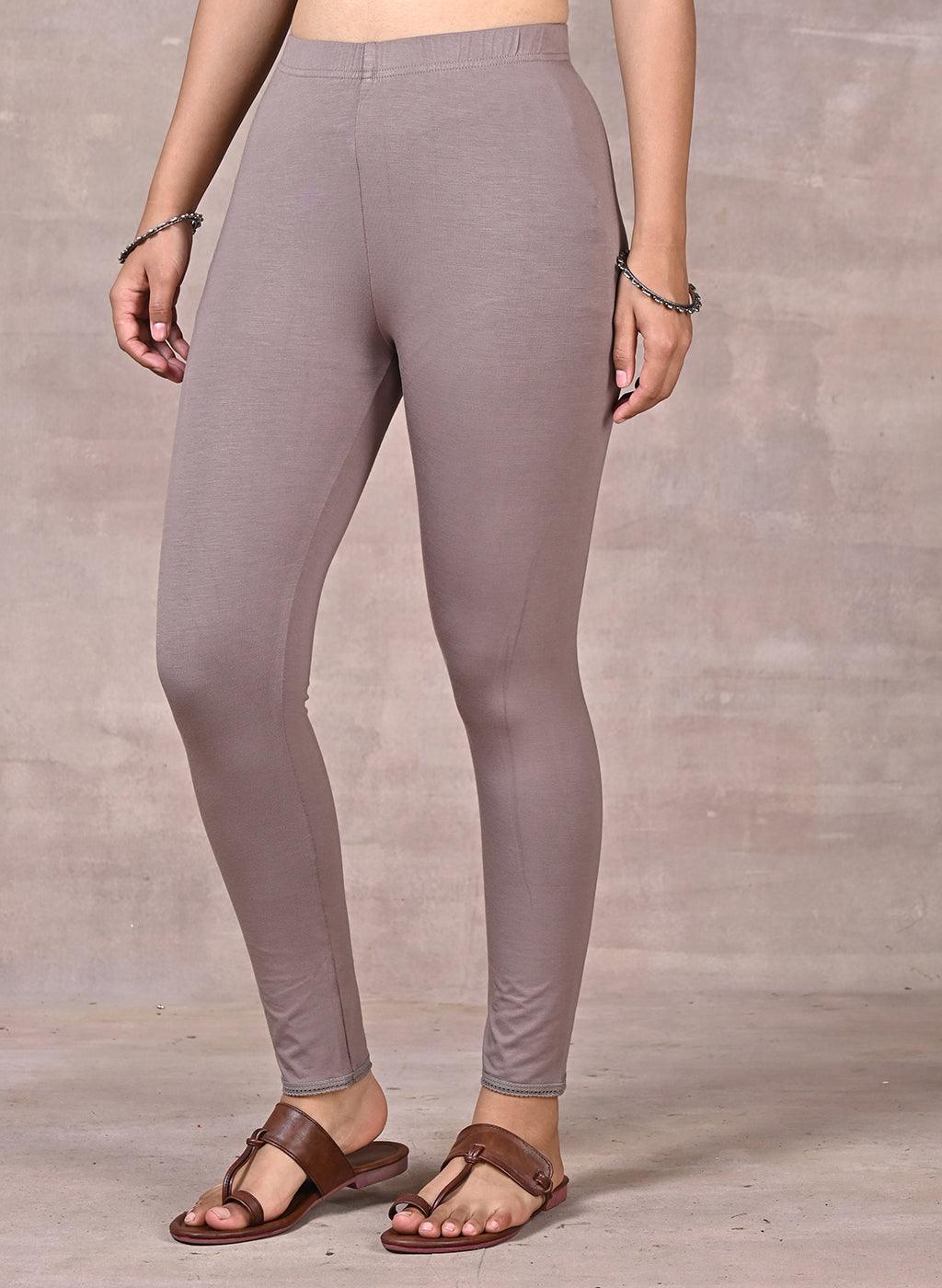 Slate Grey Ankle Length Plain Legging - Lakshita