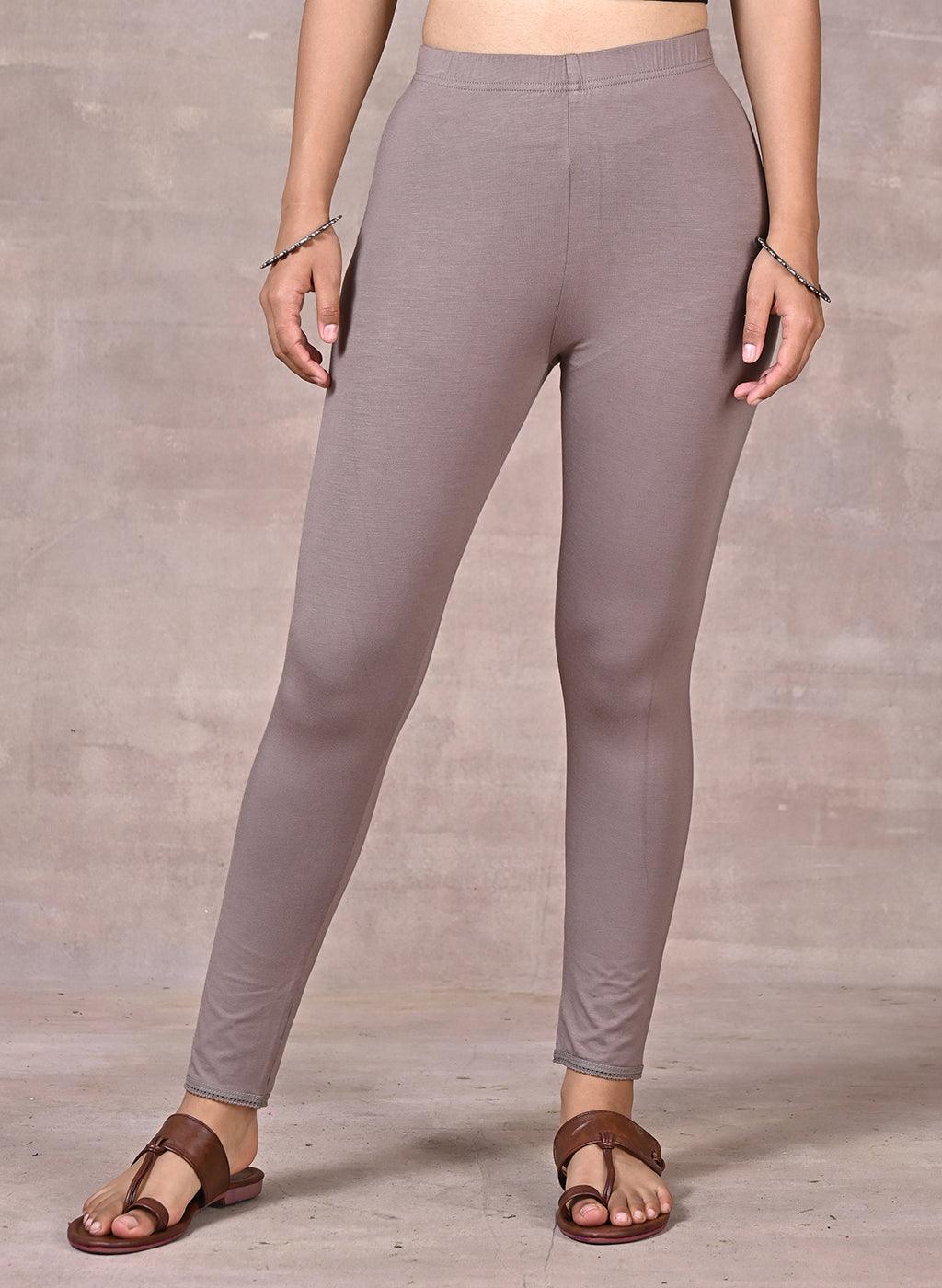 Slate Grey Ankle Length Plain Legging - Lakshita