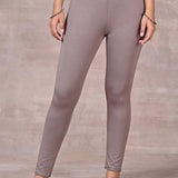 Slate Grey Ankle Length Plain Legging - Lakshita