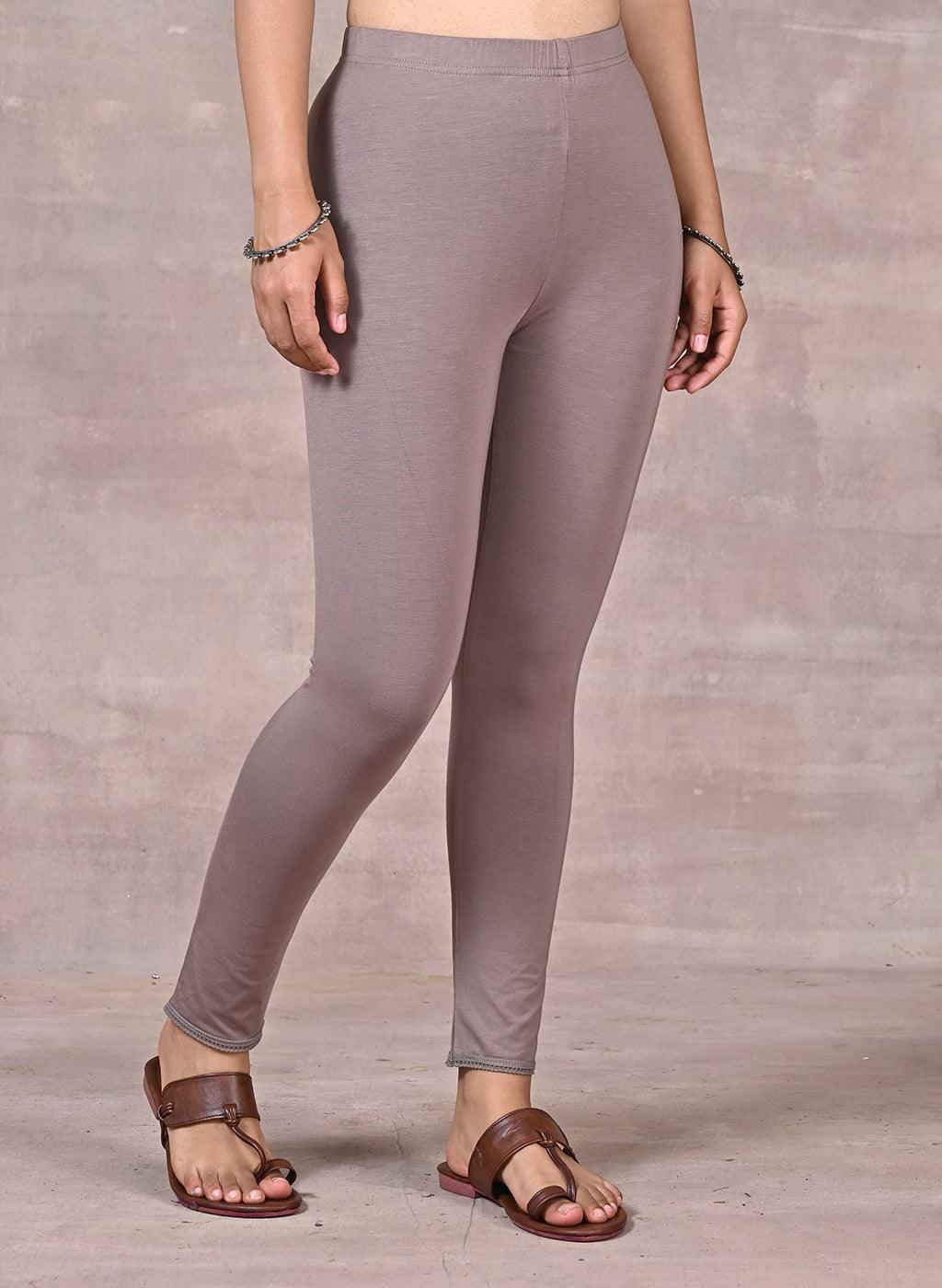 Slate Grey Ankle Length Plain Legging - Lakshita