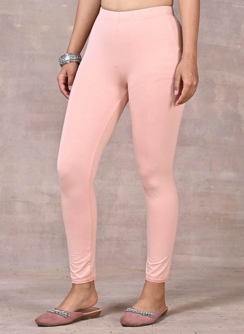 Baby Pink Ankle Length Plain Legging - Lakshita