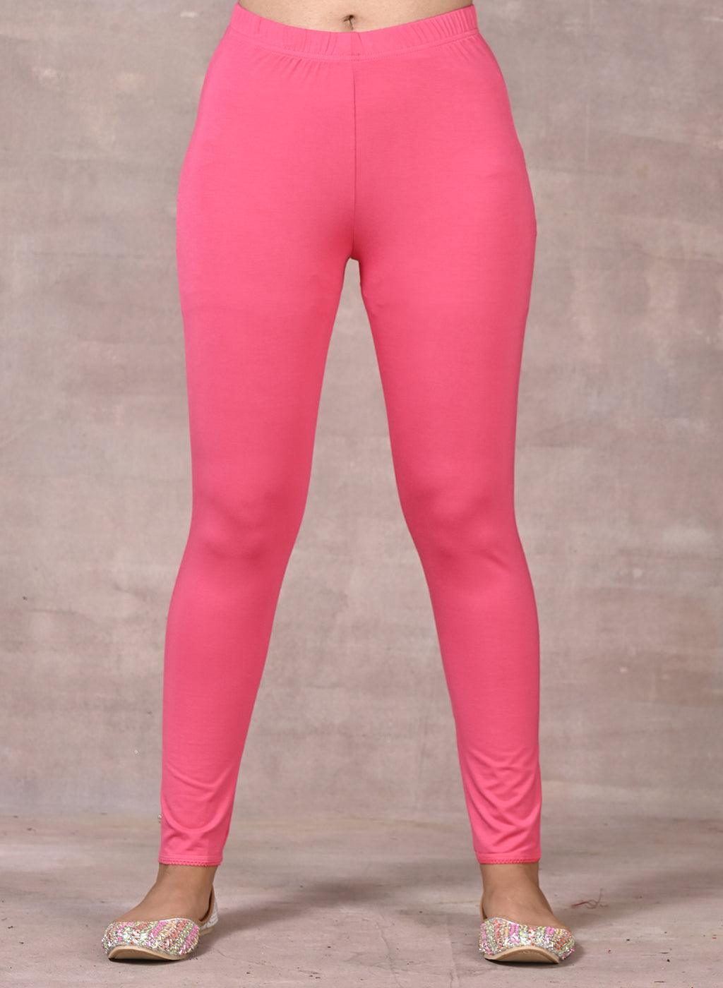 Watermelon Pink Ankle Length Plain Legging - Lakshita