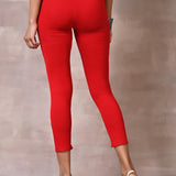 Farah Red Viscose Lycra Leggings for Women