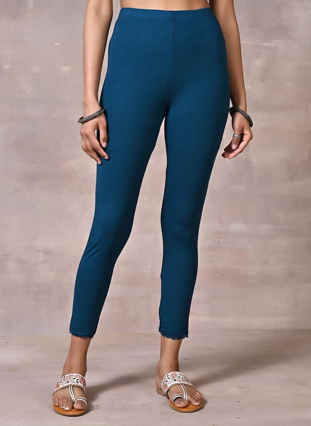 Deep Teal Ankle Length Plain Legging - Lakshita