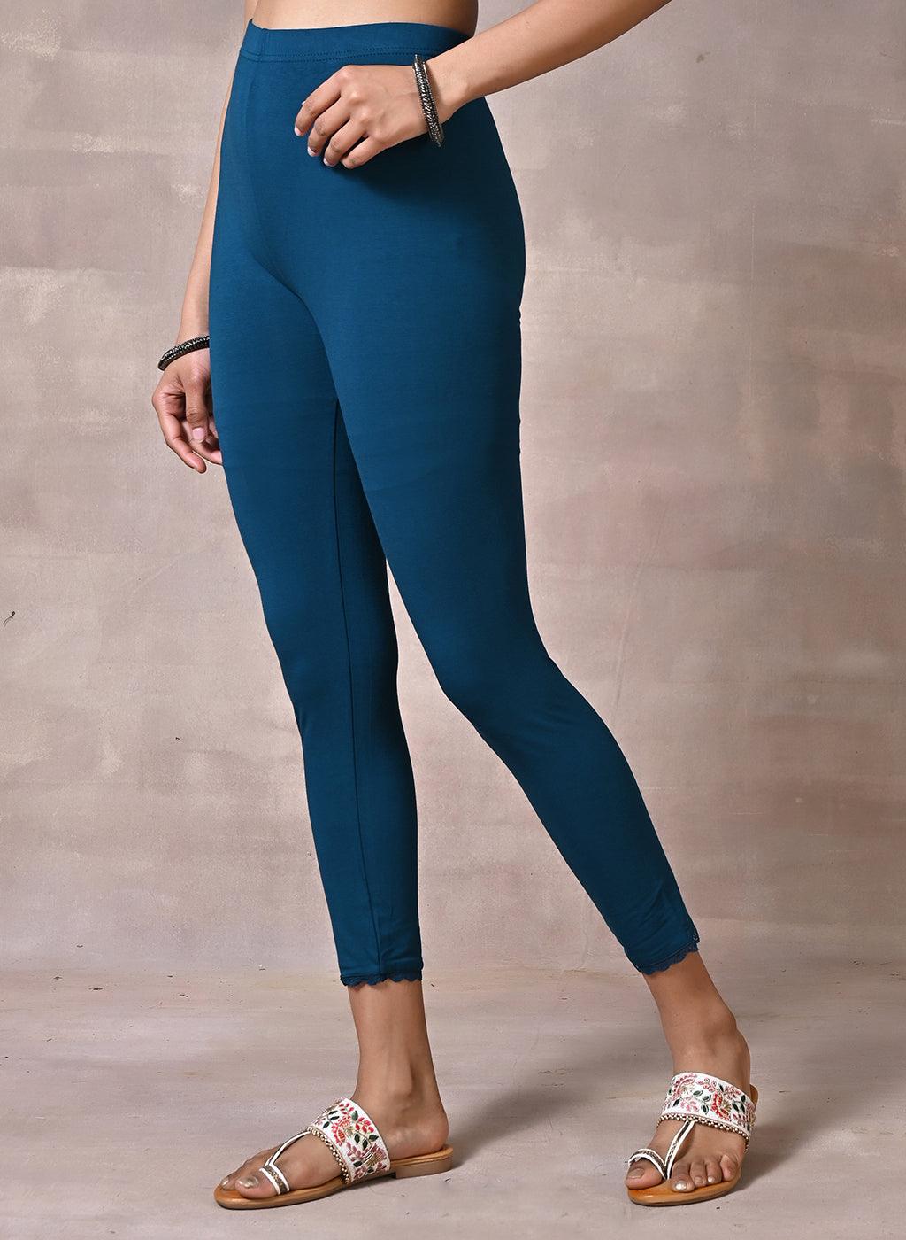 Deep Teal Ankle Length Plain Legging - Lakshita