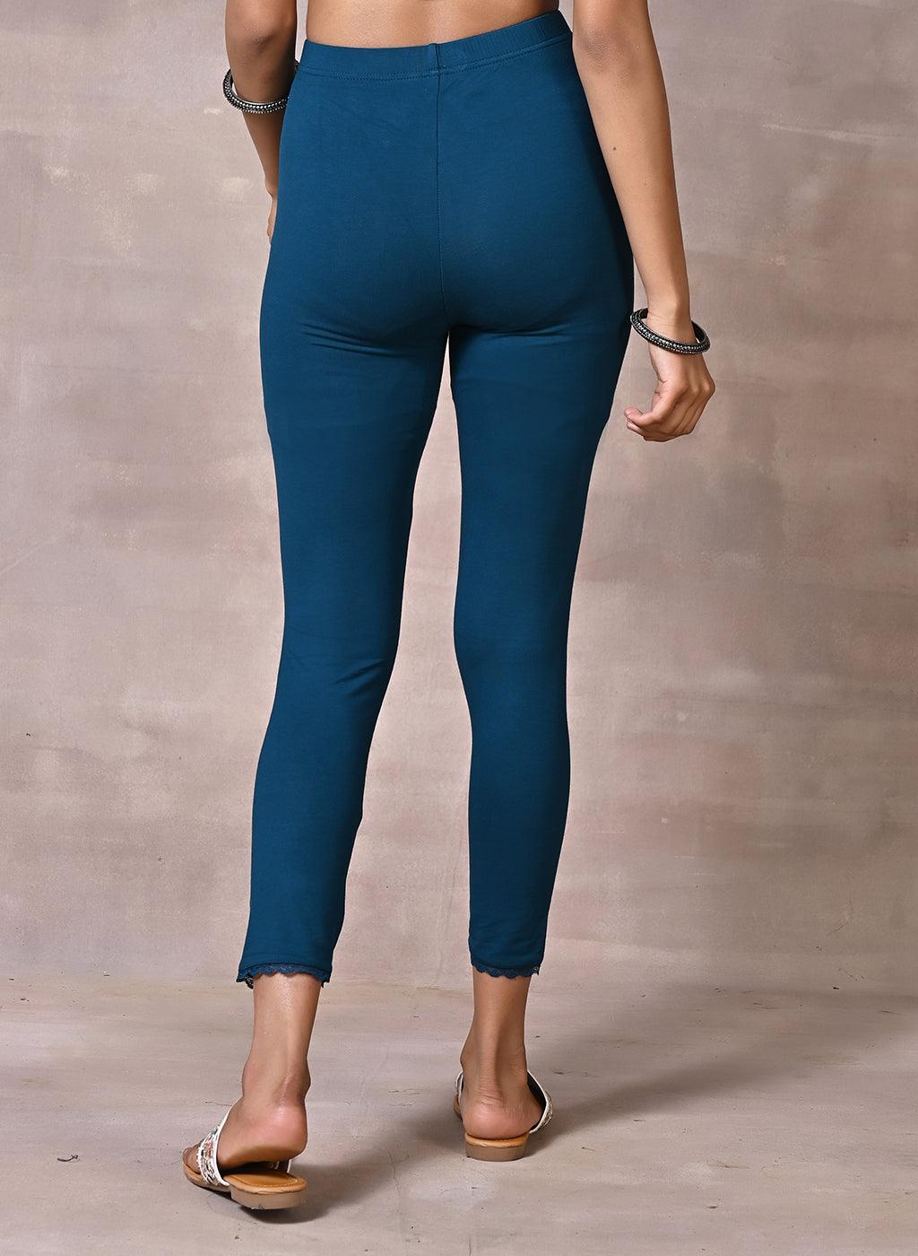 Deep Teal Ankle Length Plain Legging - Lakshita