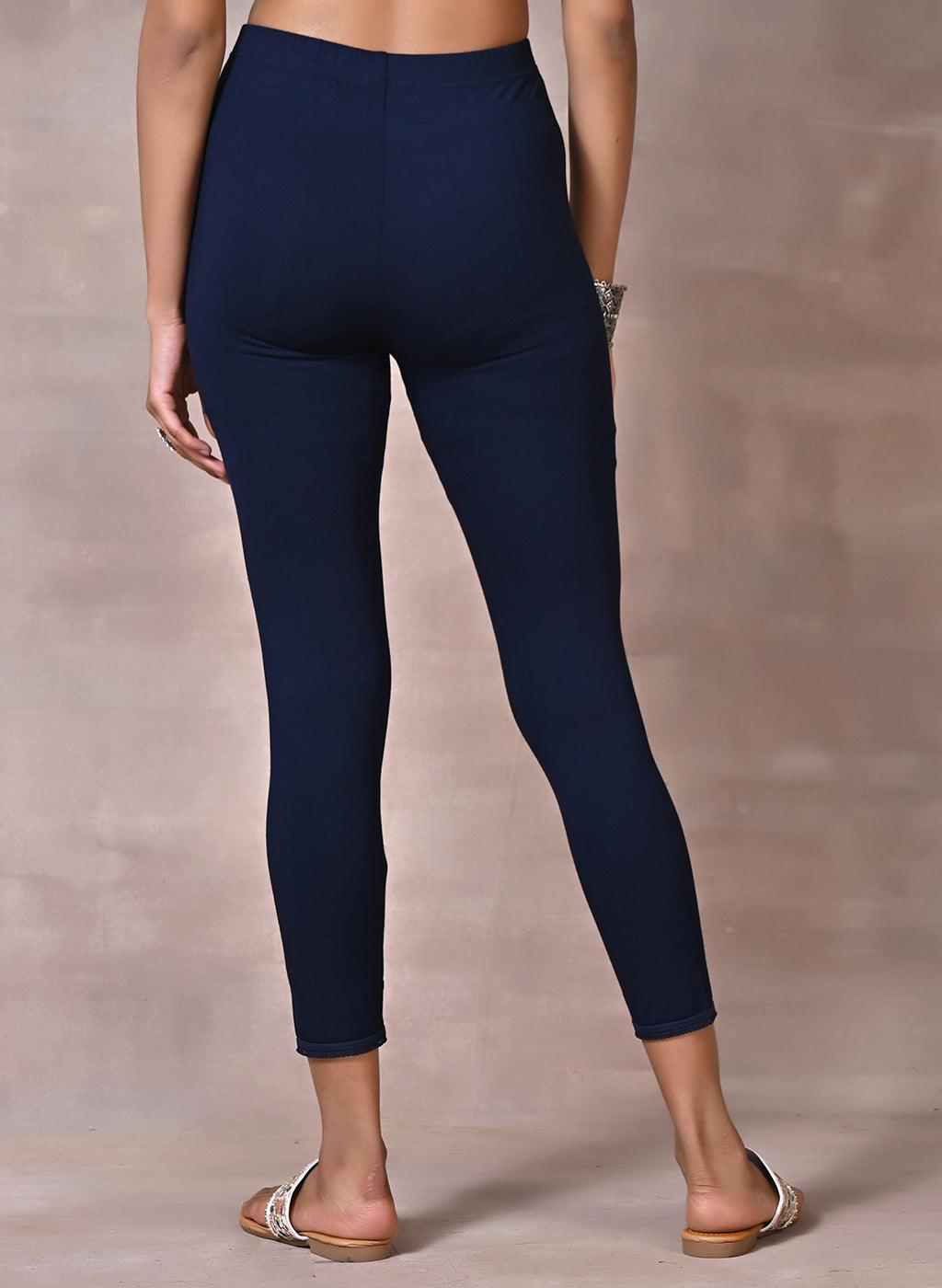 Buy Navy Cotton Blend Solid Leggings (Leggings) for INR699.00 | Biba India