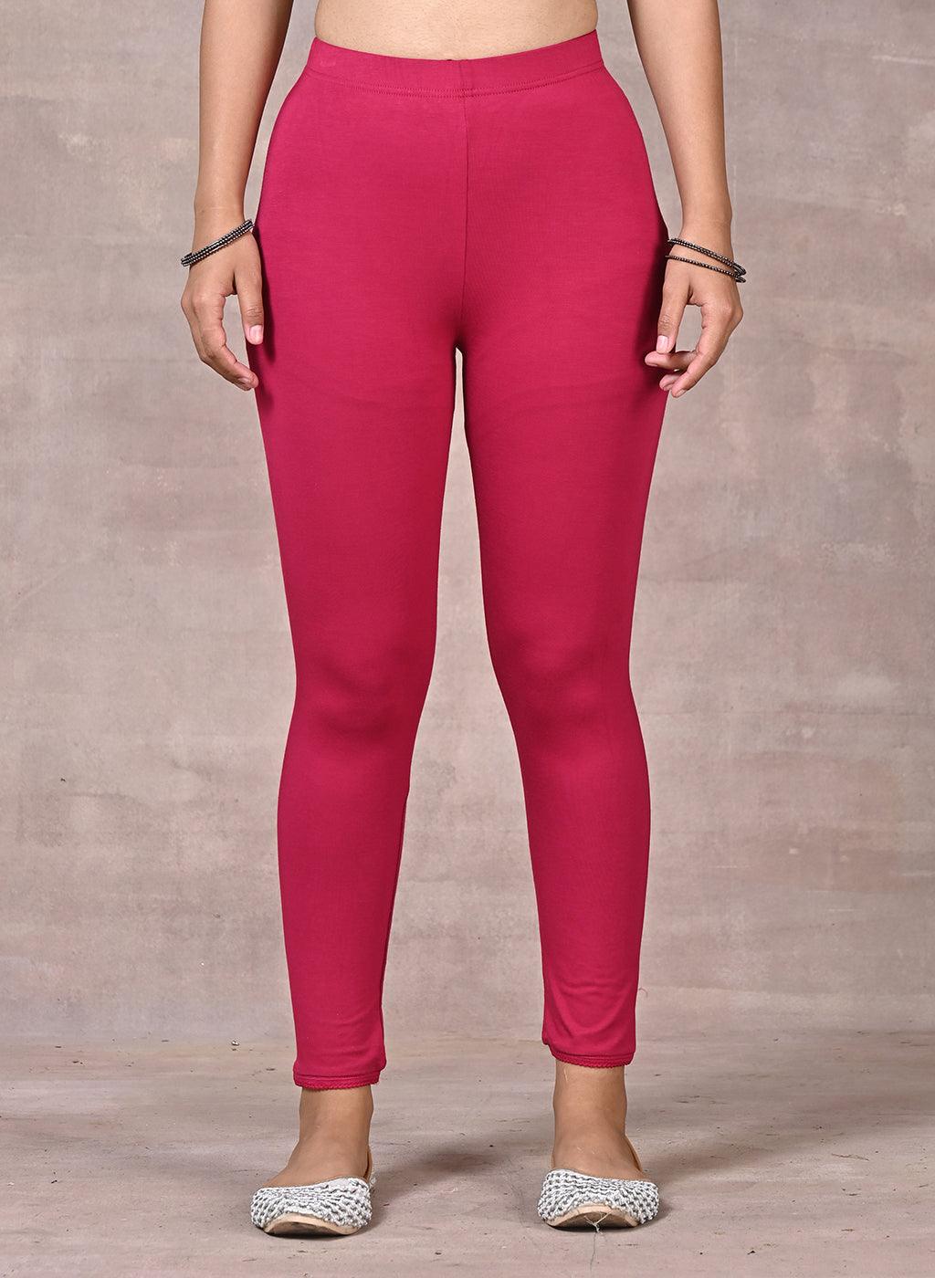 Rose Pink Ankle Length Plain Legging - Lakshita