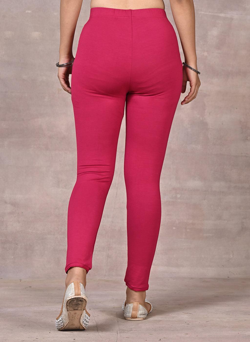 Rose Pink Ankle Length Plain Legging - Lakshita