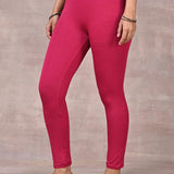 Rose Pink Ankle Length Plain Legging - Lakshita