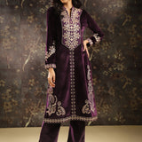 Purple Zari Work Velvet Kurta with Sequins