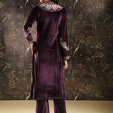 Purple Zari Work Velvet Kurta with Sequins