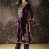 Purple Zari Work Velvet Kurta with Sequins