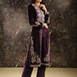 Purple Zari Work Velvet Kurta with Sequins