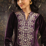 Purple Zari Work Velvet Kurta with Sequins