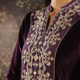 Purple Zari Work Velvet Kurta with Sequins