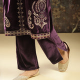 Purple Zari Work Velvet Kurta with Sequins