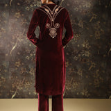 Fuchsia Embroidered Party-wear Velvet Kurta Set