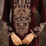 Fuchsia Embroidered Party-wear Velvet Kurta Set